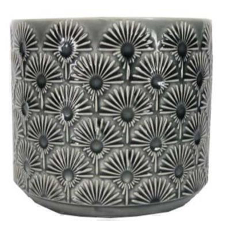 Medium sized Charcoal Fan Ceramic Pot Cover  By the designer Gisela Graham who designs really beautiful gifts for your garden and home. (LxWxD) 15x17x17cm